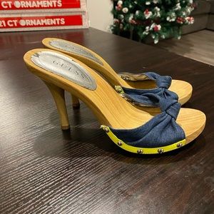 Y2K guess denim wooden heels, size 8